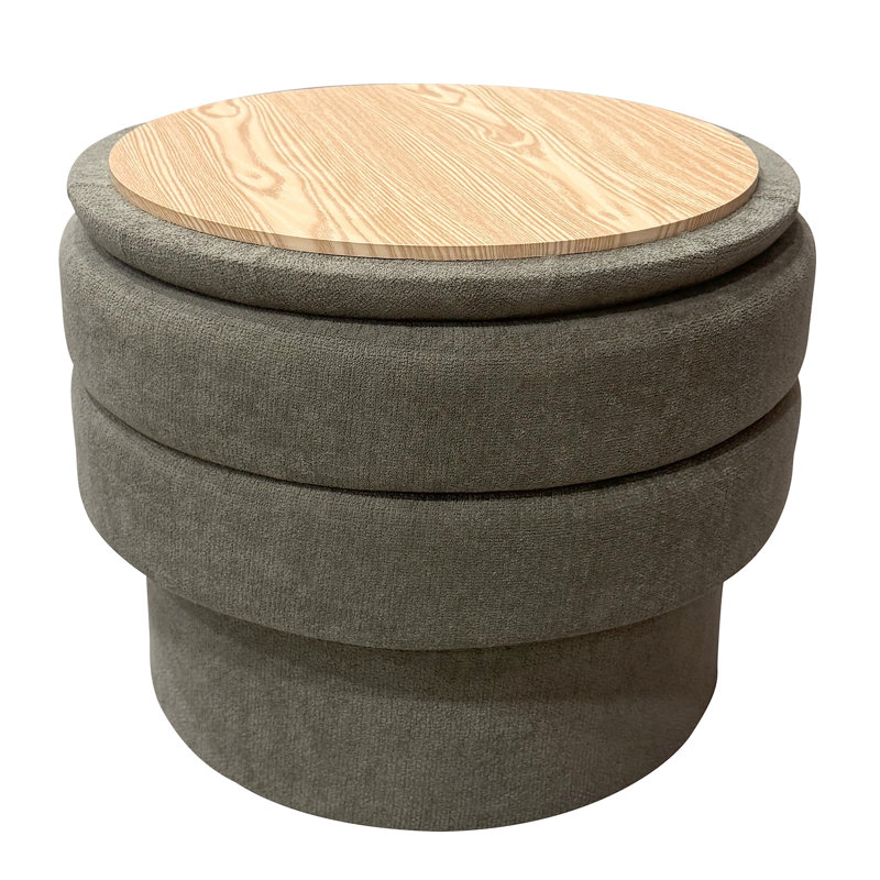 Modern Fabric Round Storage Ottoman, Modern  Round Storage Ottoman - Moss