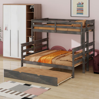 Versatile Bunk Bed with Trundle and Ladder,Separates into 3 Separate Beds
