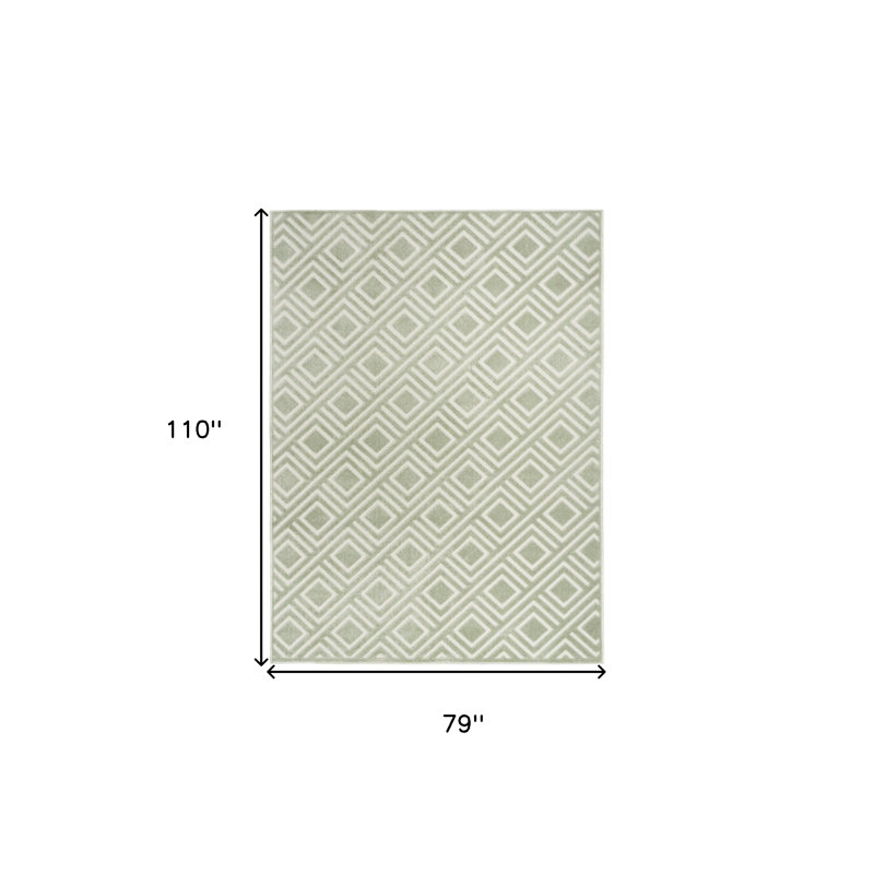 7' X 9' Green Geometric Area Rug