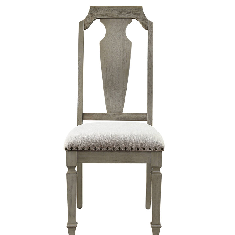 De 2 chaises en lin beige - Motif rustique en chêne patiné