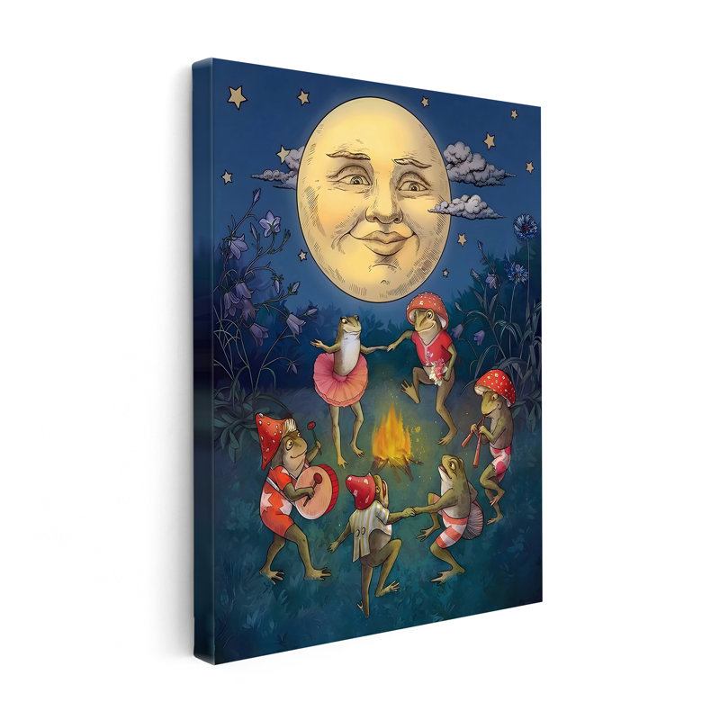 Grenouilles dansant sous la lune, Sans cadre, Canevas, 24"H x 32"W