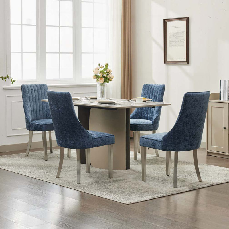 Chaises de salle à manger en chenille, Argent argent, Bleu