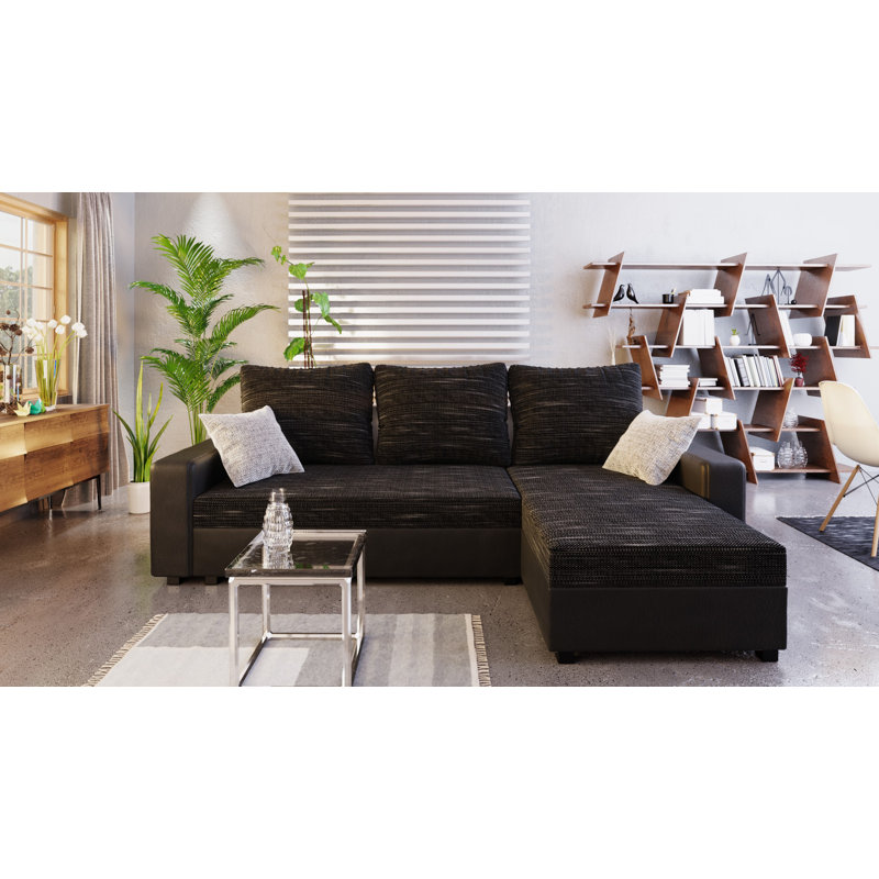 Solmayra 3 Seater Corner Sofa , Right -sided, Black - Kornet10/Dolaro8/Kornet18