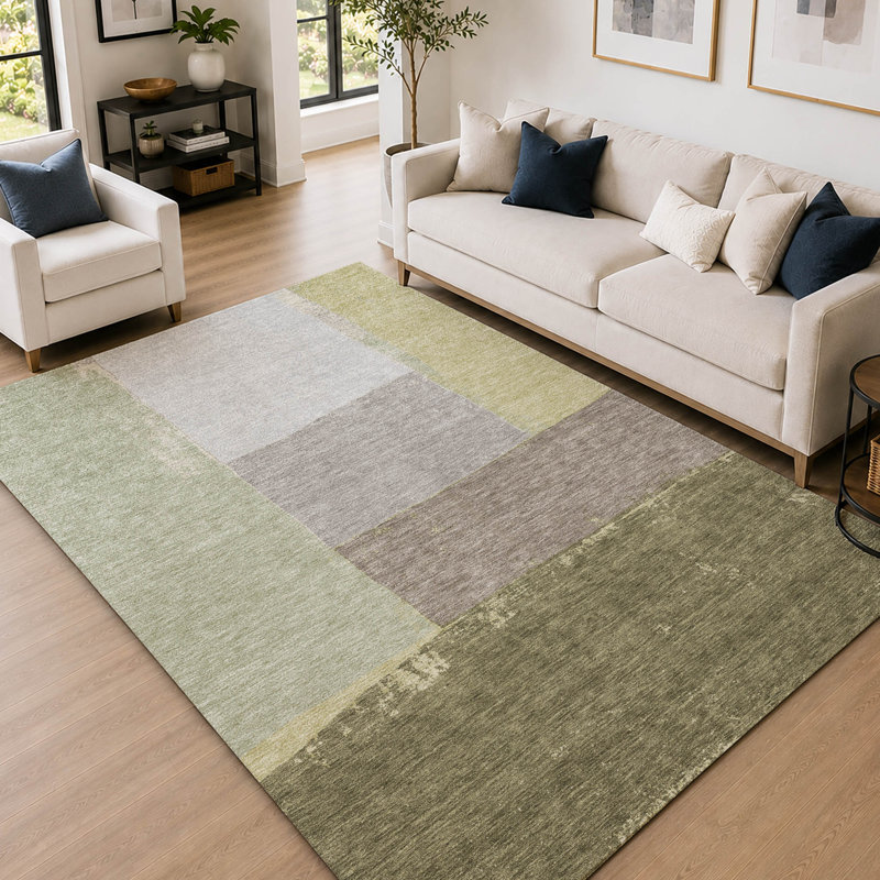 Tapis moderne lavable à la machine Premium, Olive, 10 pi x 14 pi