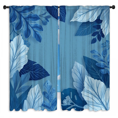 Rideaux bleus à motif de feuilles bleues laissant transparents et obscurcissants - 2 panneaux