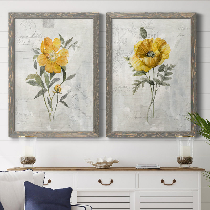 Canary Linen pivoine - ensemble de 2 reproductions d'art, H 44 po x l 31 po x P 1 po, Toile avec cadre gris, Pas de tapis