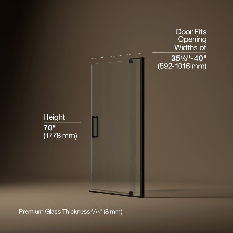 Revel 35.8'' x 70'' Pivot Shower Door with CleanCoat® Technology, Anodized Dark Bronze, Crystal Clear