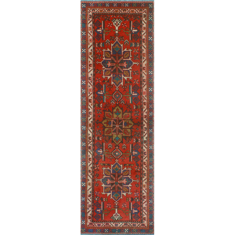One-of-a-Kind 3'1" X 9'8" New Age Runner Wool Area Rug in Red