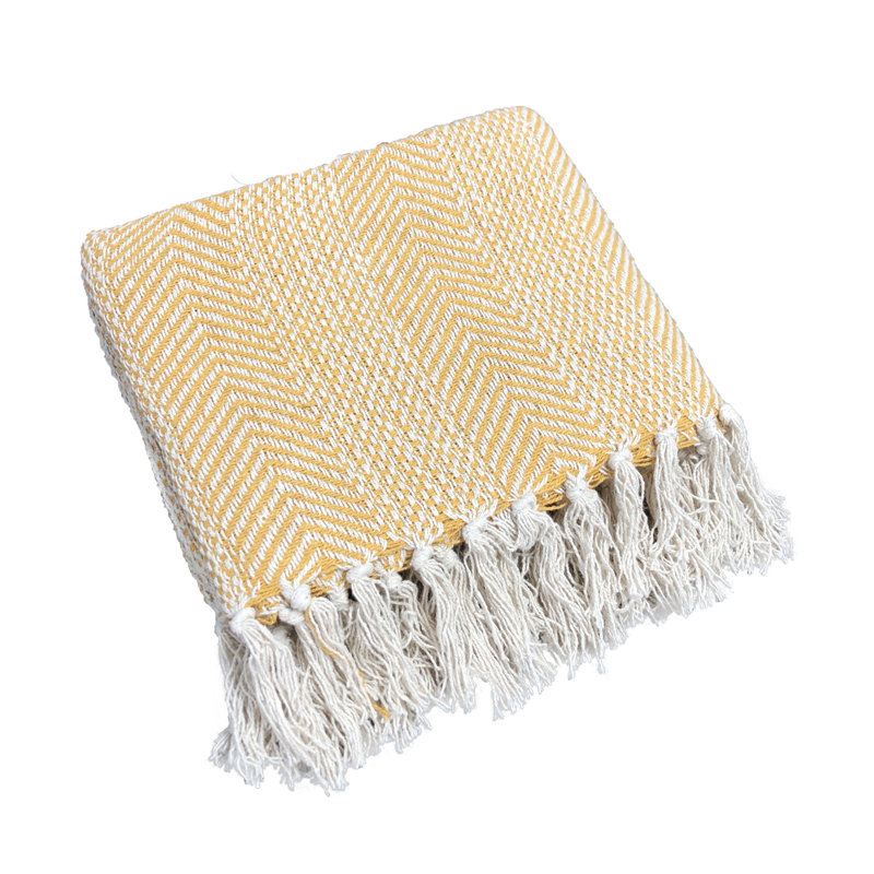 Plain Weave / Muslin Throw Blanket, Queen, Yellow/Ivory Chevron
