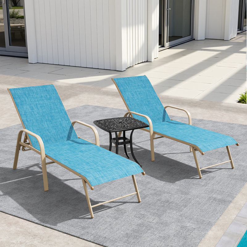 Aluminum Outdoor Chaise Lounge With Square Table, Blue