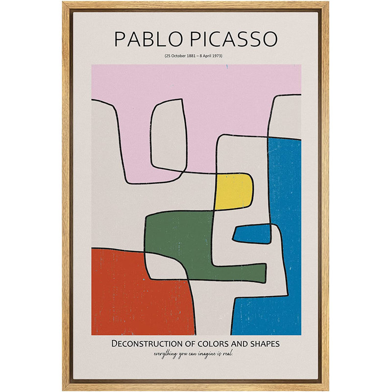 «Multicolor Geometric Line Art Abstract Shapes Illustration» par Pablo Picasso - impression sur toile, Cadre naturel