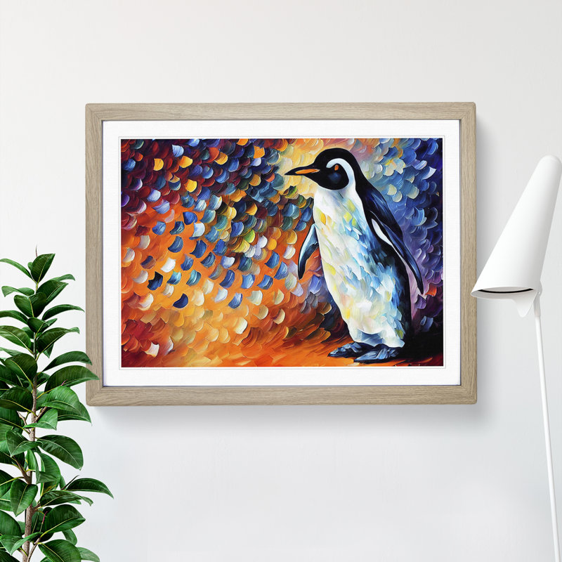 XH1022-6875X Penguin Painting Vol.1 - Single Picture Frame Painting, 25cm H x 34cm W x 2cm D, Oak Framed