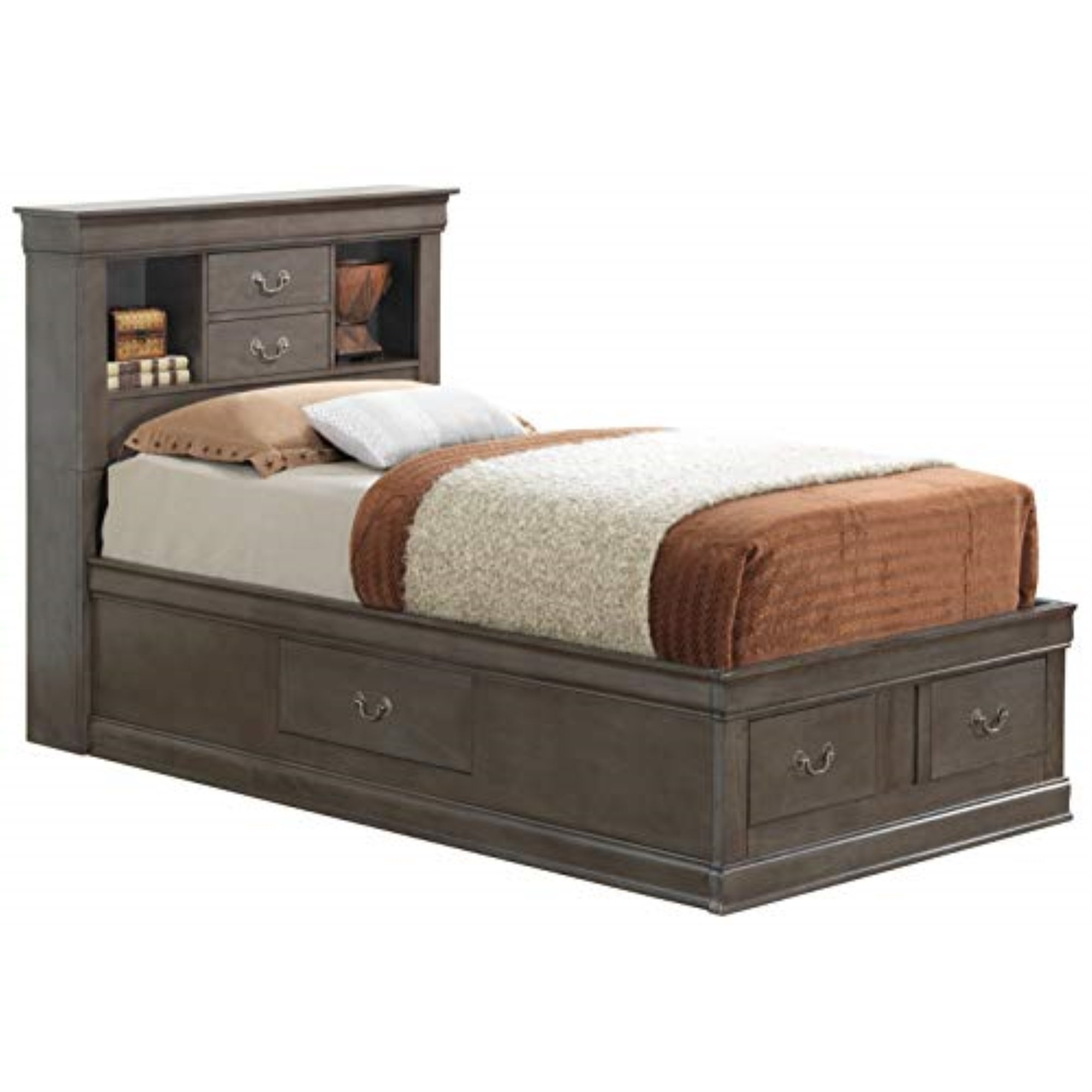 Glory Furniture Louis Phillipe King Panel Bed in Cherry