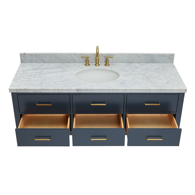 Meuble-lavabo simple 60,25 po avec plateau en quartz Macmullin, Laiton satiné
