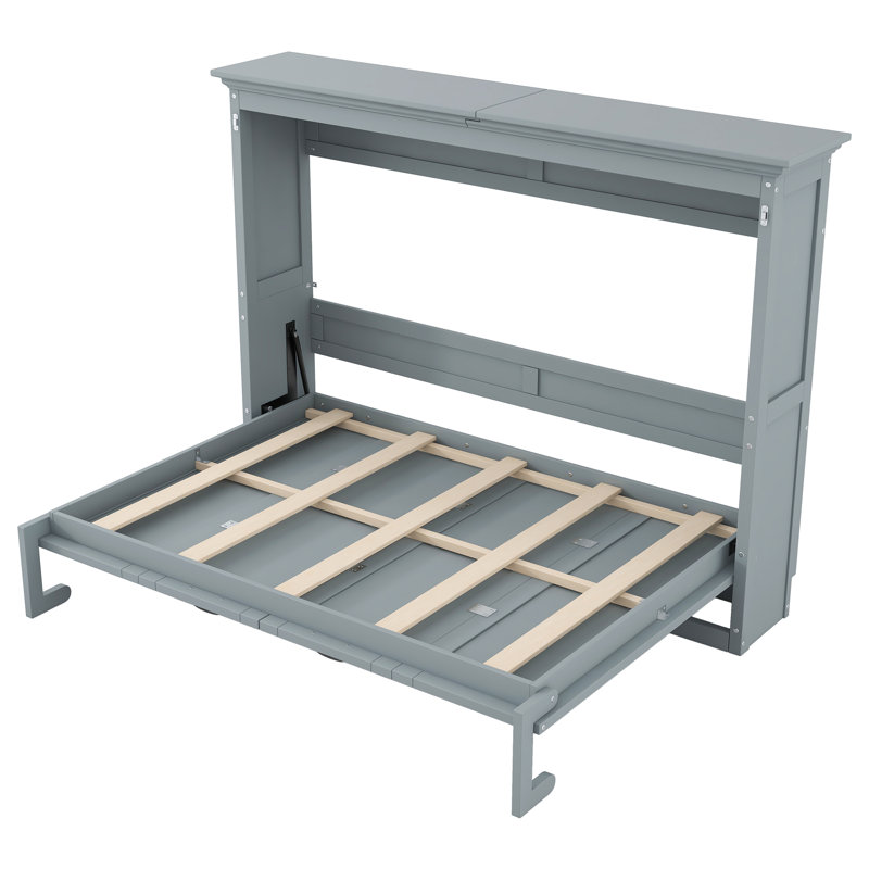 Armoire-lit escamotable en bois massif Borel, Gris, Lit double