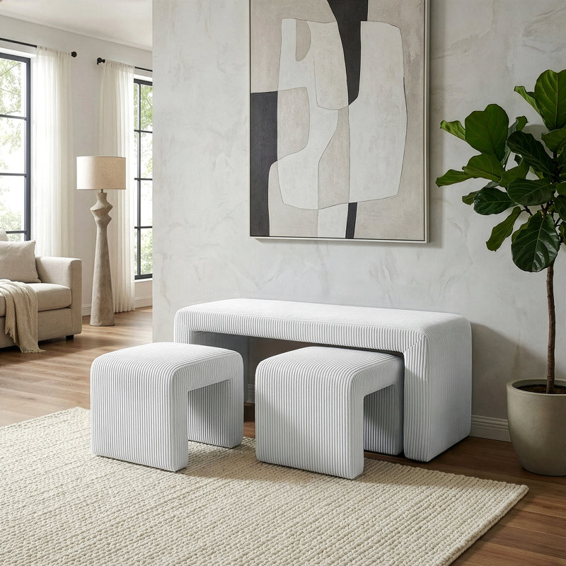 Banc en velours côtelé Belgin, Beige