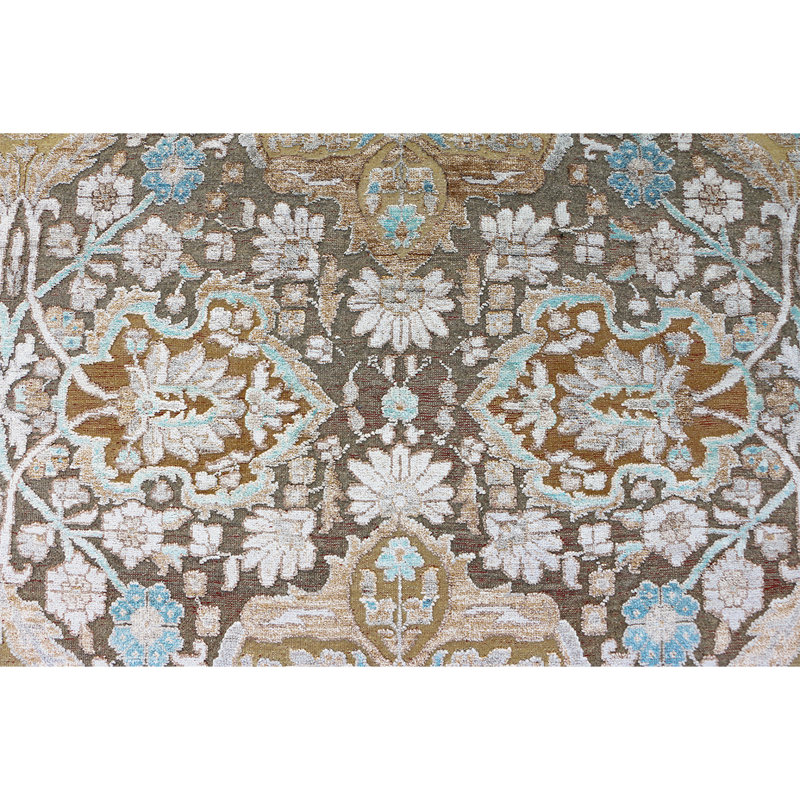 Tapis brun clair et multicolore de haute qualité noué à la main, Rectangle 8 pi x 10 pi