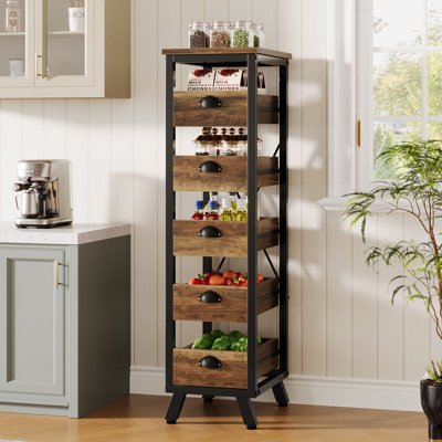 5-Tier Narrow Snack Stand Fruit Basket Wood Fruit And Vegetable Storage Bakers Racks