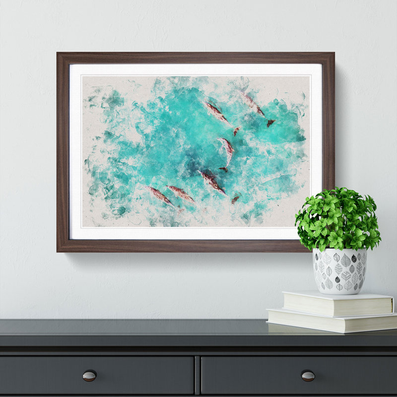 Sunlight upon the Dolphins - Picture Frame Graphic Art Print, 24cm H x 33cm W x 2cm D, Walnut Framed