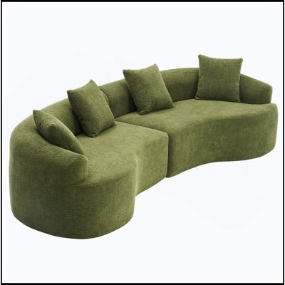Canapé modulaire incurvé en polyuréthane caramel à compression complète, canapé modulaire en chenille 30D pour appartement et salon, L 110 po, 800 lb, 60 fermeté avec 4 coussins