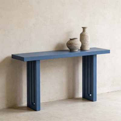 Modern Minimalist Console Table With Slatted Double-Pillar Legs, 59" Long Entryway Table For Hallway, Living Room & Foyer (Vibrant Blue Finish)