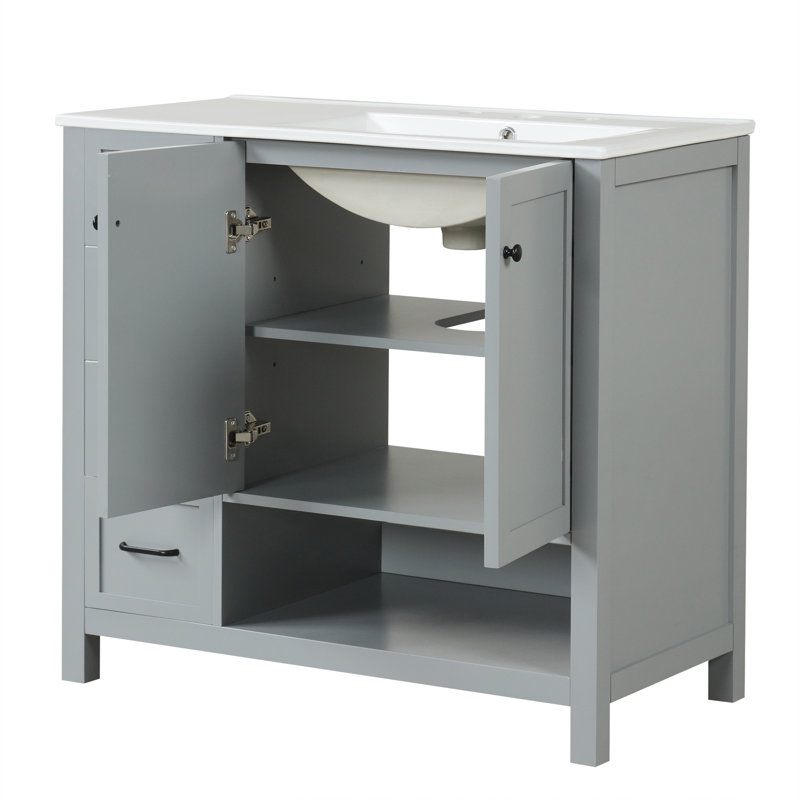 Meuble-lavabo 36 po avec lavabo en céramique, Gris