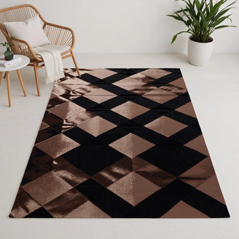 Tapis intérieur / extérieur noir à carreaux, Rectangulaire 3 pi x 5 pi