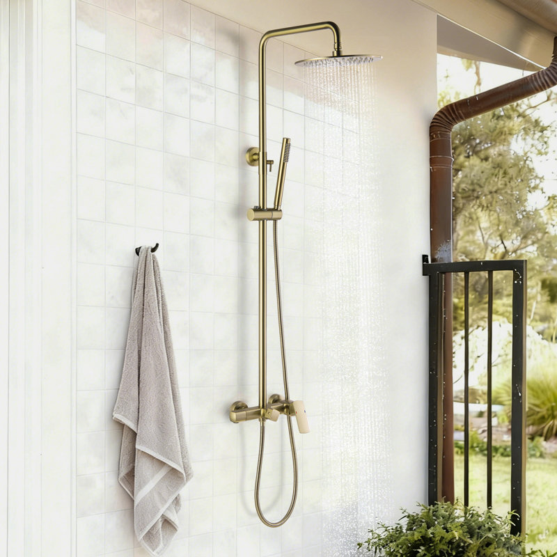 Système de douche mural complet à 3 fonctions avec barre coulissante et bec de baignoire 47 po H 47 po, Or brossé