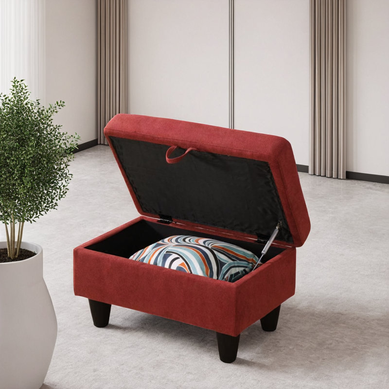 Red Flannel Upholstered Storage Ottoman Bench