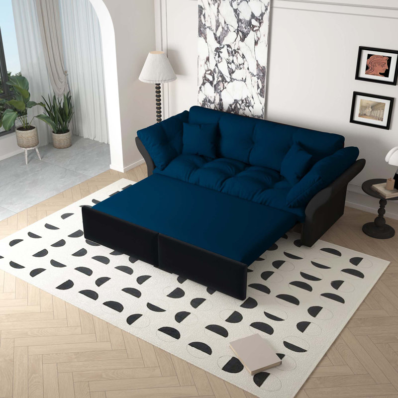 Canapé-lit escamotable, canapé-lit capitonné convertible 3-en-1, Velours bleu