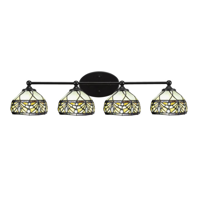Eddis 4 Light Bath Bar Shown In Matte Black Finish With 7" Royal Merlot Art Glass