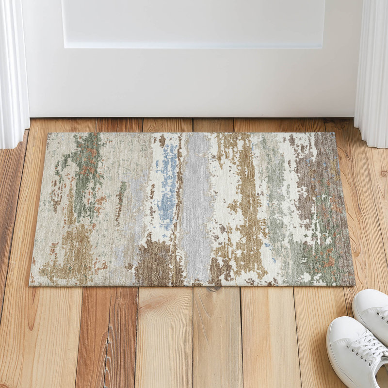 Machine Washable Indoor/Outdoor Chantille ACN2592 Abstract Rug, Ivory, 1'8" x 2'6"