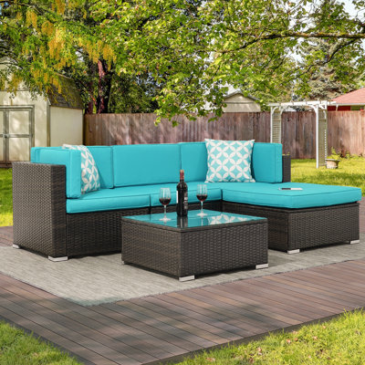 Ensemble de mobilier modulaire de patio modulaire en osier de rotin 5 pièces pour terrasse, terrasse et jardin