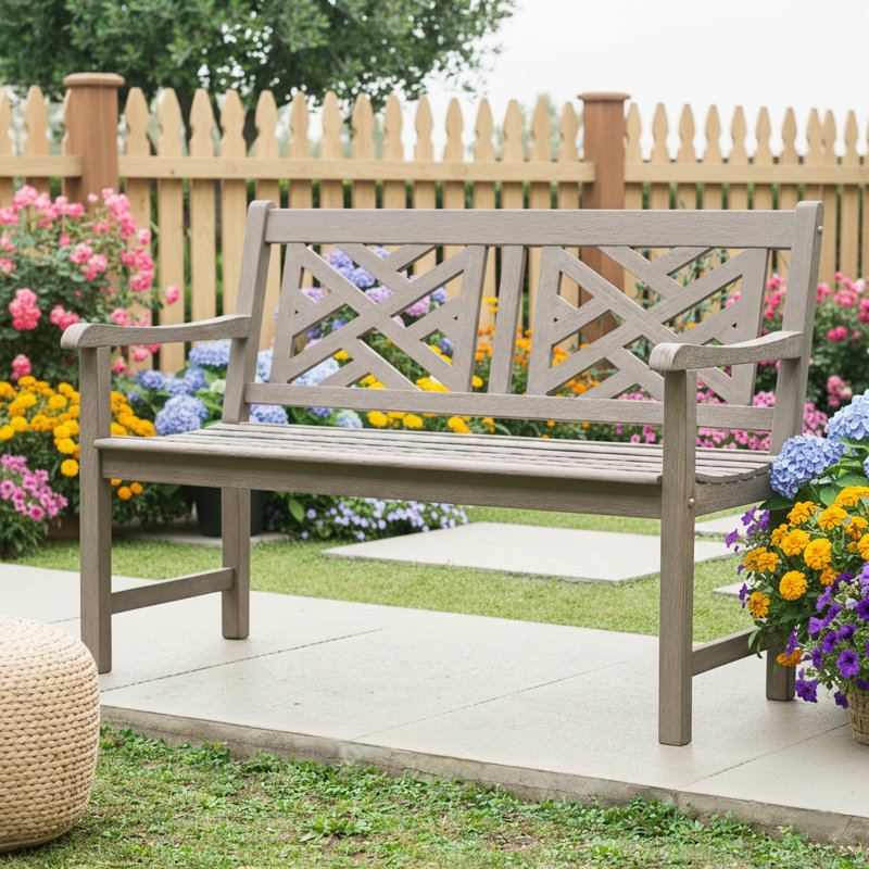 Banc de jardin d'extérieur en teck Schank, Gris patiné