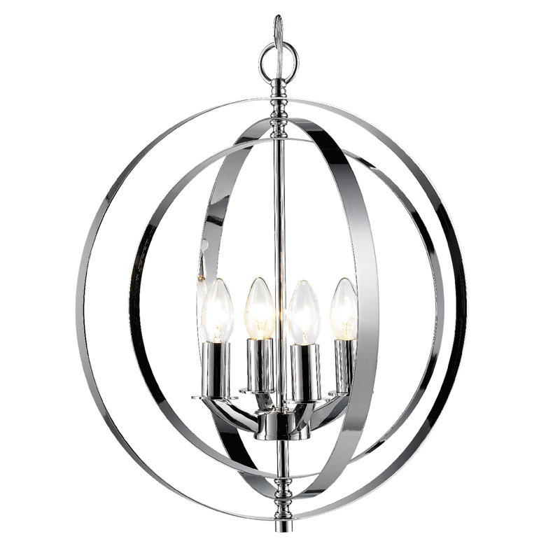Meisel 4 - Light Metal Round Orb Chandelier, Chrome