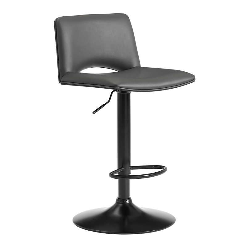 Sobieski Adjustable Swivel Walnut Wood and Chrome Metal Bar Stool, Gray, Black