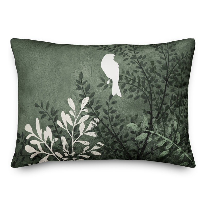 Timyah Bird on Branch Outdoor Rectangular Pillow Cover & Insert, Green