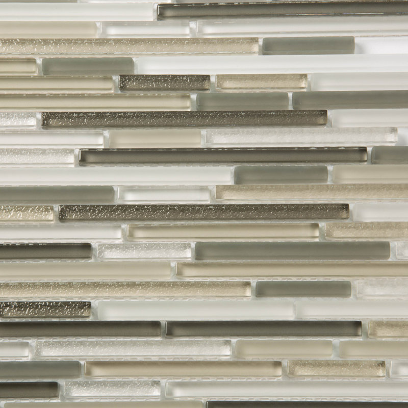 Waterfall Linear Glass And Metal Mosaic Tile, White/Beige