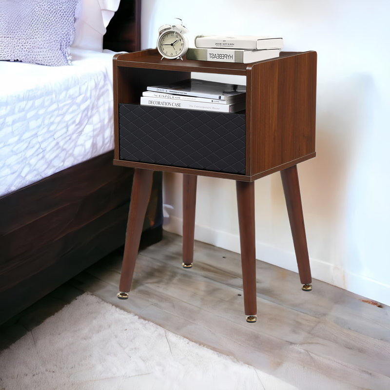 Table de chevet Mid Century, table de bout moderne avec station de charge et rangement