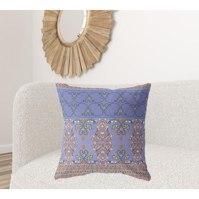 26" X 26" White And Purple Broadcloth Floral Throw Pillow