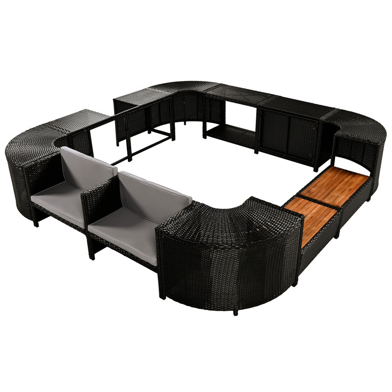 Canapé modulaire d'extérieur avec mini coussins imperméables et rangement polyvalent en métal gris pour coussins