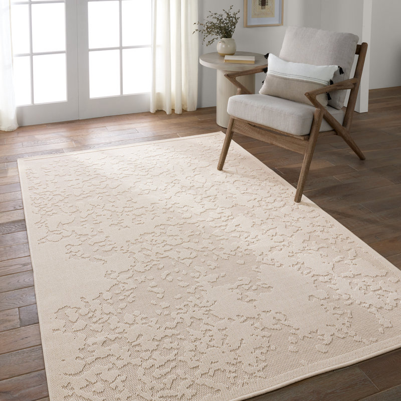 Tapis abstrait en polypropylène tissé à la machine crème, Rectangle de 5 pi x 8 pi