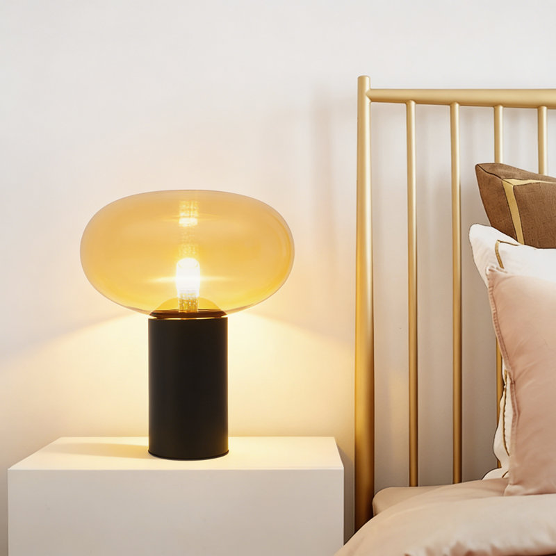 Modern Minimalist Art Deco-Style Marble Glass Bedside Table Lamp, Orange, 14.96" H x 12.6" W x 12.6" D