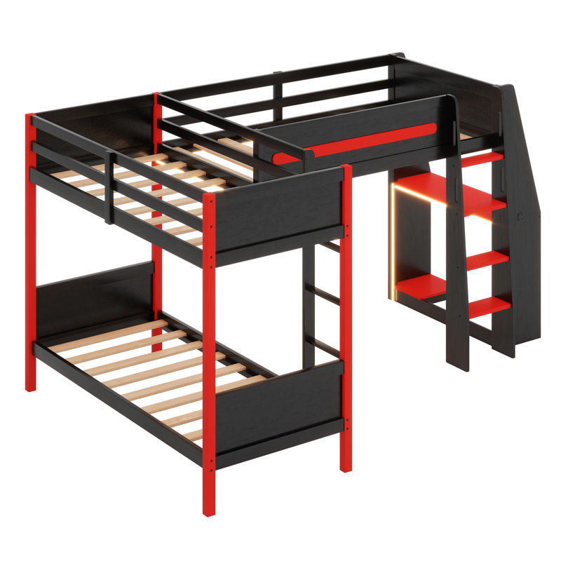 Lit superposé en L avec lit mezzanine pour jouer