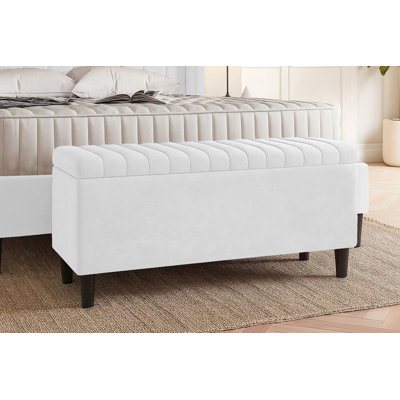 Plush Velvet Lined Upholstered Ottoman Storage Box with Wooden Legs