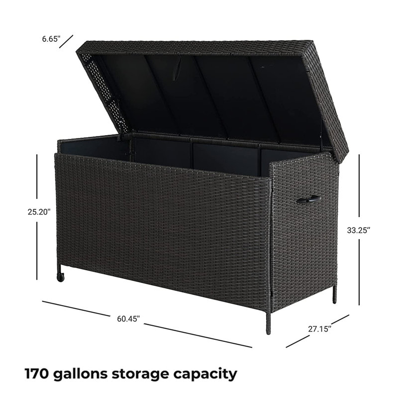 SORIA Grand Patio 170 Gallons Wicker Deck Box with Wheels, Dark Brown