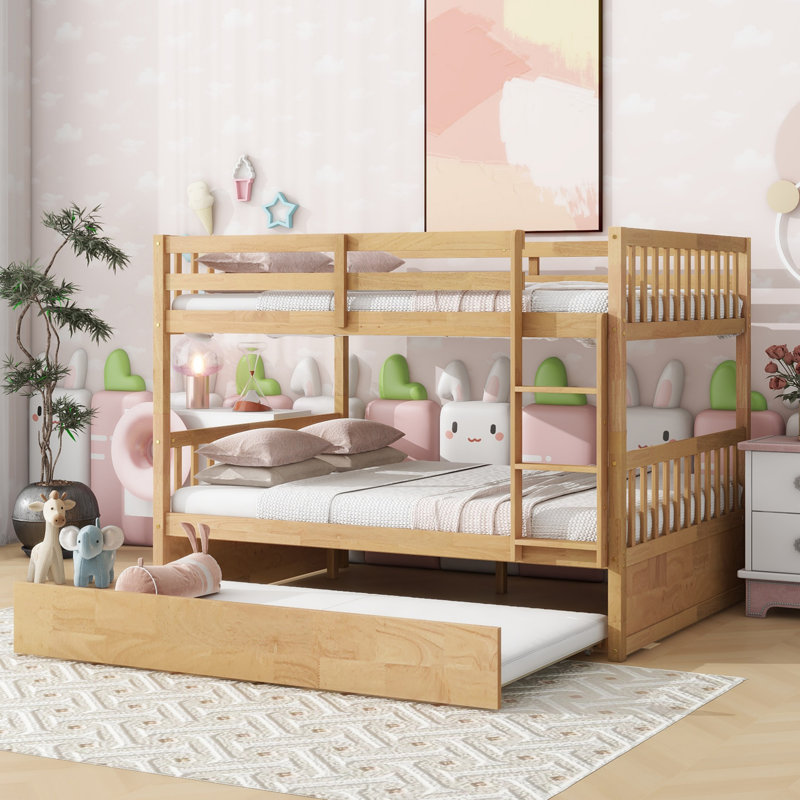 Sotion Kids Bunk Bed with Trundle, Full Over Full, Natural