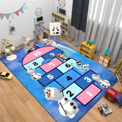 62.9" x 90.5"Frozen Rug for Girls Kids, Frozen Theme Hopscotch Game Rug Bedroom Desor