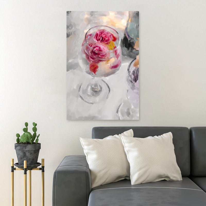 Ice Cream With Strawberry And Raspberry On Clear Glass Cup - 1 Piece Rectangle Graphic Art Print On Wrapped Canvas