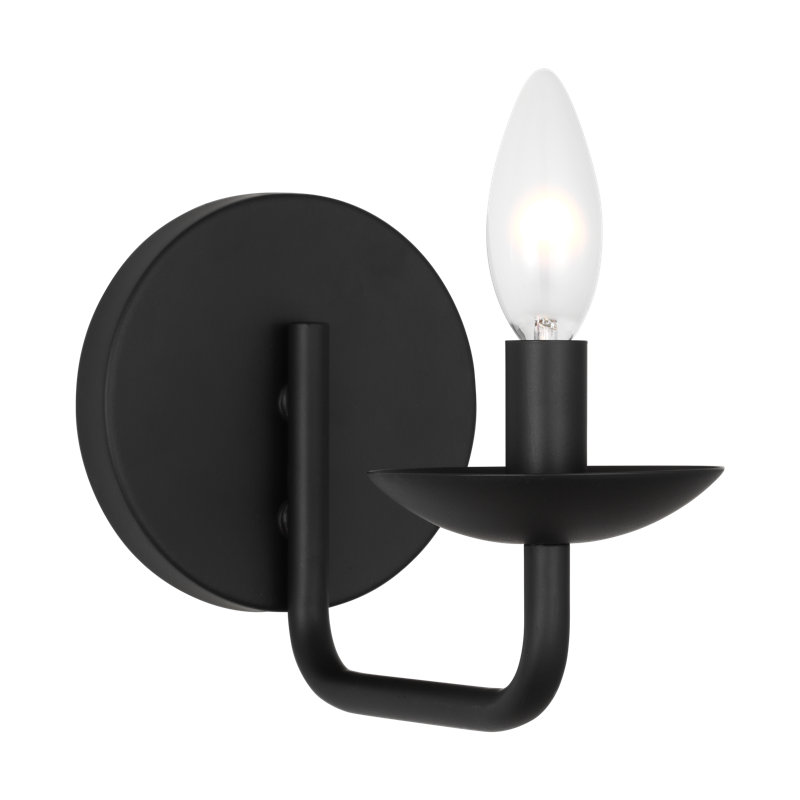Midnight Black Steel Wall Sconce with White Linen Shade